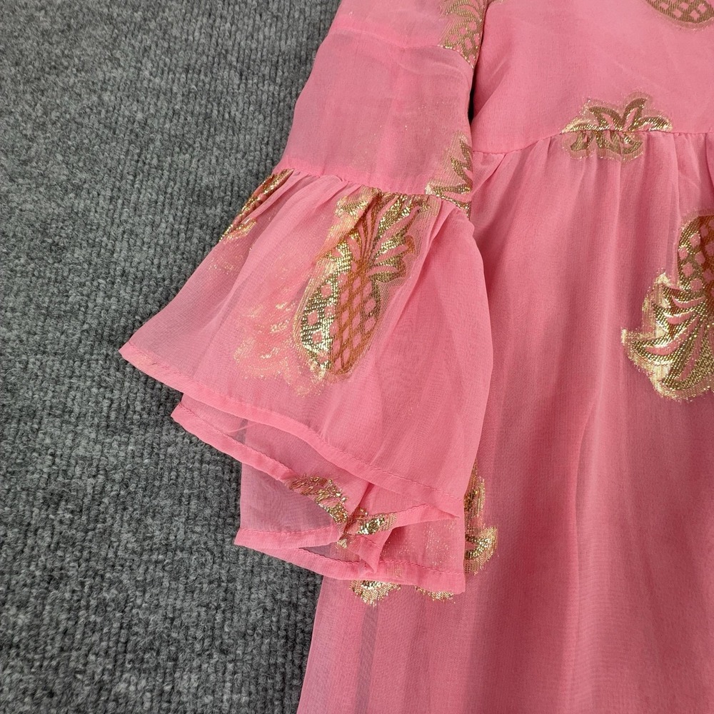 Simply Southern Dress Womens Medium Pink Pineapple Foil 3/4 Bell Sleeve Boho - Picture 2 of 11